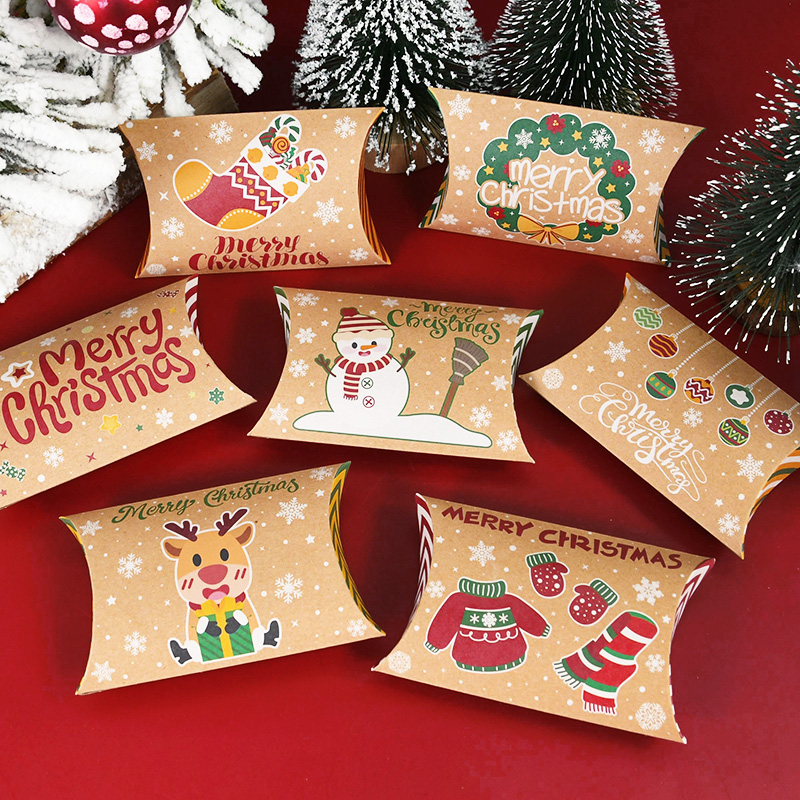 Kraft Paper Box - Christmas Pillow Shape Kraft Paper Candy